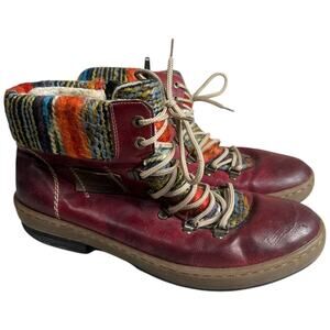 Rieker Womens 42 Felicitas Ankle Boots Red Sherpa Lined Side Zip Lace Up